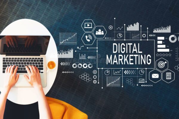 digital marketing person using laptop digital marketing person using laptop white table 118541019